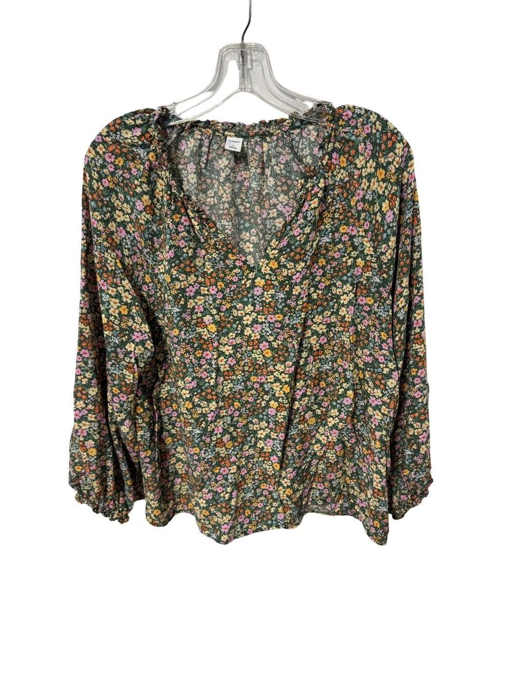 Floral V-Neck Peasant Blouse - Green